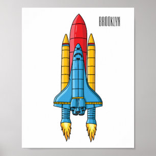 Rocket ship cartoon illustration poster