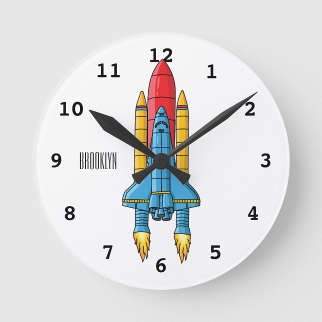 Rocket ship cartoon illustration round clock (Front)