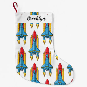 Rocket ship cartoon illustration small christmas stocking