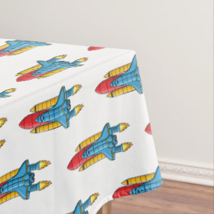 Rocket ship cartoon illustration tablecloth