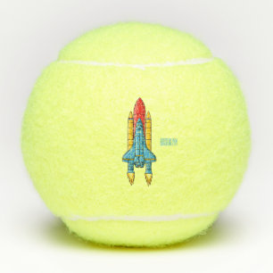 Rocket ship cartoon illustration tennis balls
