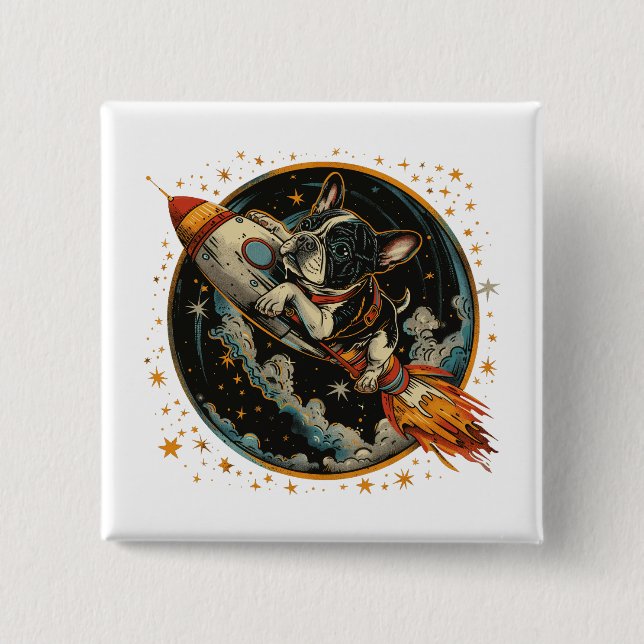 Rocket Ship French Bulldog Astronaut 15 Cm Square Badge (Front)