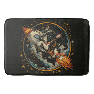 Rocket Ship French Bulldog Astronaut Bath Mat