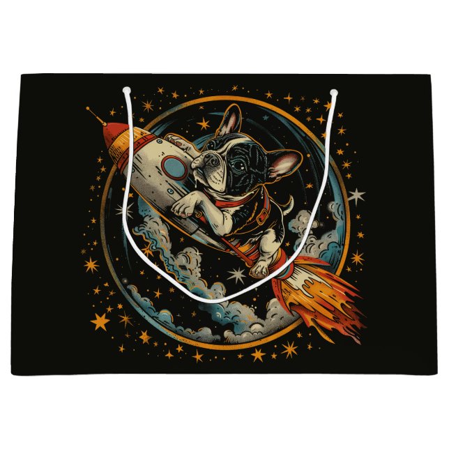 Rocket Ship French Bulldog Astronaut Large Gift Bag (Front)