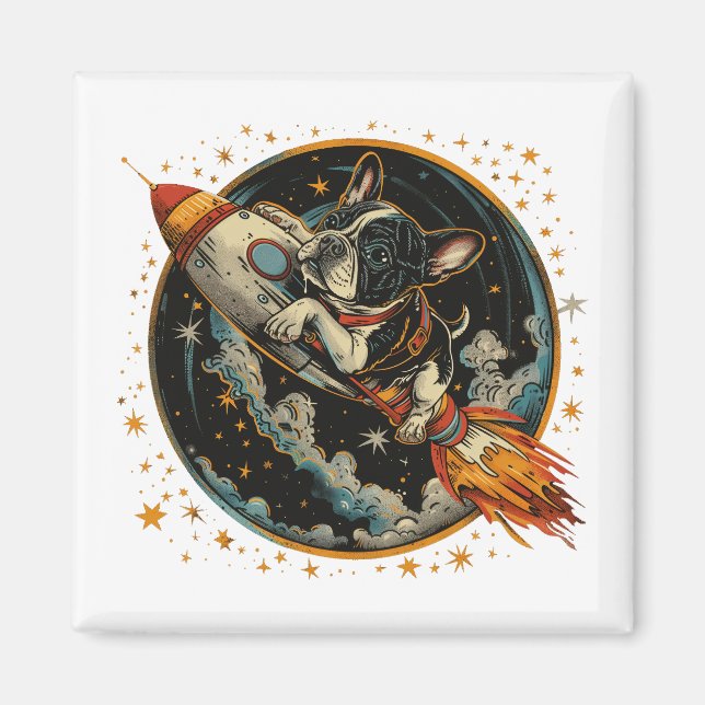 Rocket Ship French Bulldog Astronaut Magnet (Front)