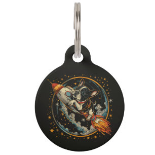 Rocket Ship French Bulldog Astronaut Pet Tag
