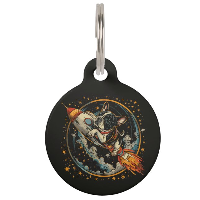Rocket Ship French Bulldog Astronaut Pet Tag (Front)