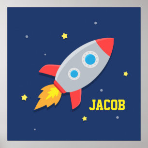 Rocket Ship in Outer Space Kids Room Decor Poster