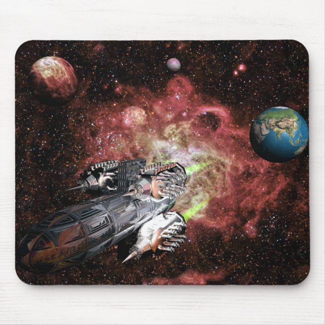 Rocket Ship in Space Mouse Pad (Front)