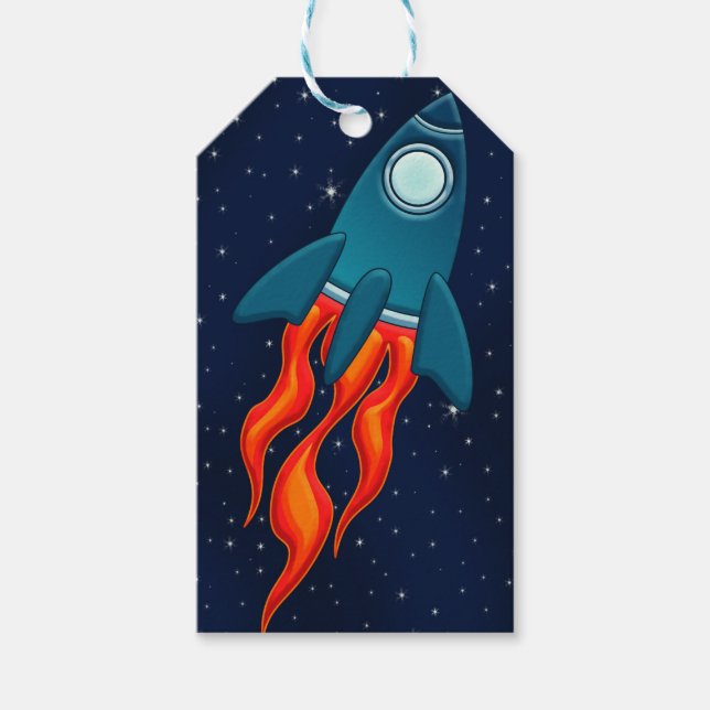 Rocket ship on space gift tags (Front)