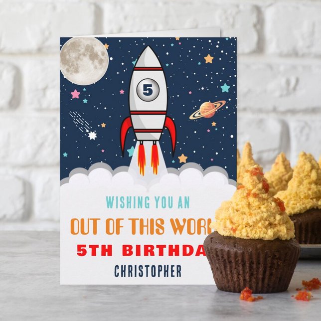 Rocket Ship Out Of This World Any Age Birthday Card (Creator Uploaded)