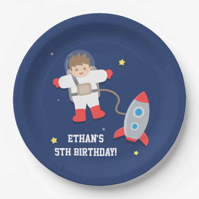 Rocket Ship Outer Space Astronaut Birthday Party Paper Plate (Front)