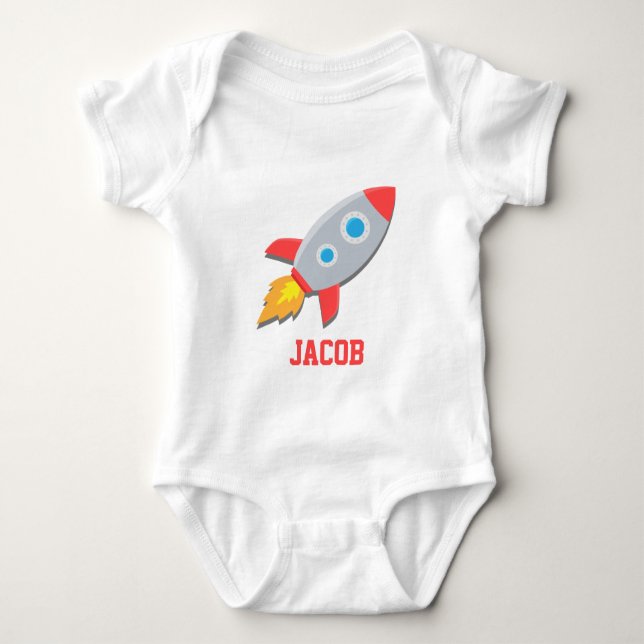 Rocket Ship, Outer Space, For Baby Boys Baby Bodysuit (Front)