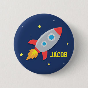 Rocket Ship, Outer Space, For Boys 6 Cm Round Badge