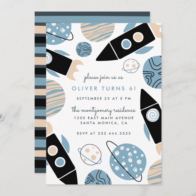 Rocket Ship Outer Space Kids' Birthday Party Invitation (Front/Back)