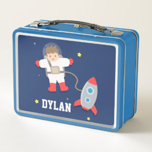 Rocket Ship Outer Space Little Astronaut Boy Metal Lunch Box