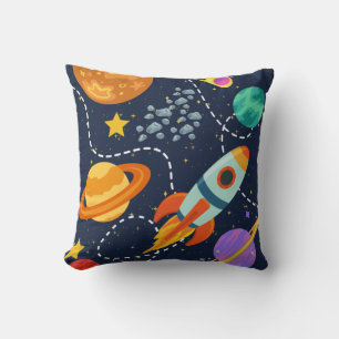 Rocket Ship Outer Space Planets Explore Adventure Cushion