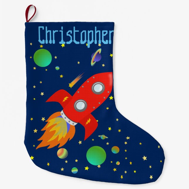 Rocket Ship Personalised Stocking (Front)