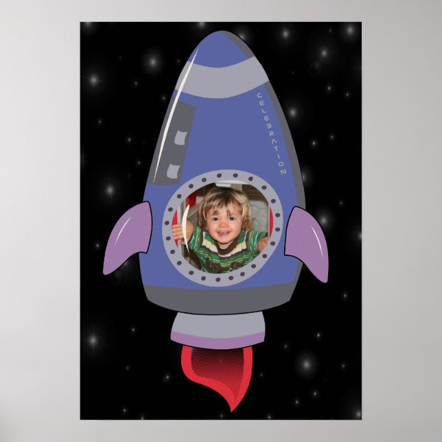 Rocket Ship Space Birthday Decoration Poster (Front)