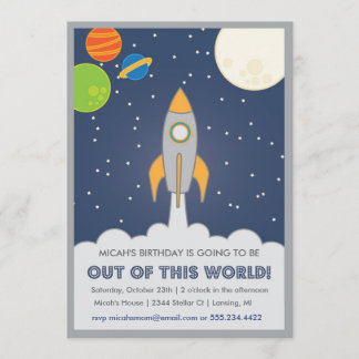 Rocket Ship Space birthday invite