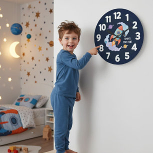 Rocket Ship Space Planets Kids Wall Clock