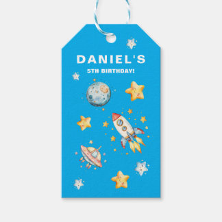 Rocket Ship Space-Themed Custom Birthday Party Gift Tags
