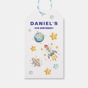 Rocket Ship Space-Themed Custom Birthday Party Gift Tags
