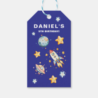 Rocket Ship Space-Themed Custom Birthday Party Gift Tags