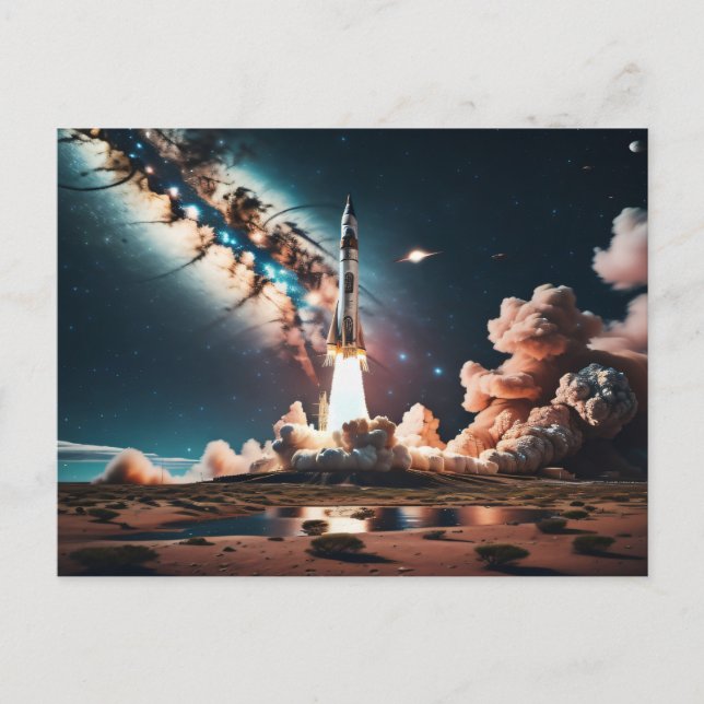 Rocket Ship Takeoff Postcard (Front)