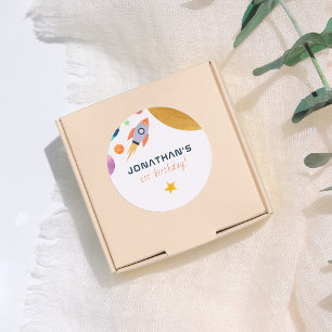 Rocket Ship Trip Around The Sun Space Boy Birthday Classic Round Sticker