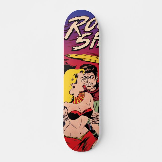 Rocket Ship X Vintage Sci Fi Comic Book Cover Skateboard (Front)