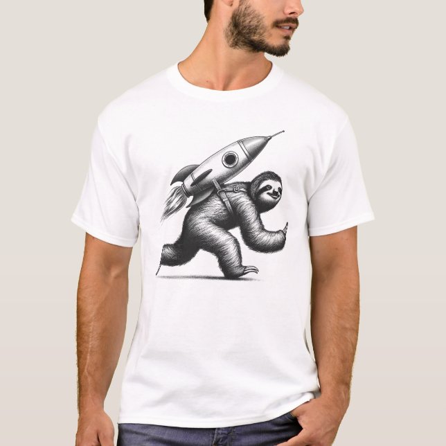 Rocket Sloth Techies Engineer Geeks T-Shirt (Front)