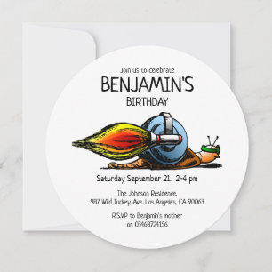 Rocket Snail Birthday Invitation