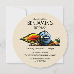 Rocket Snail Birthday Invitation