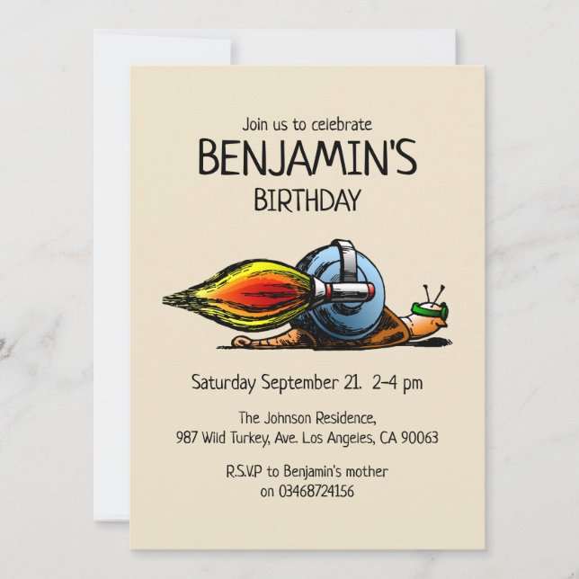Rocket Snail Birthday Invitation (Front)