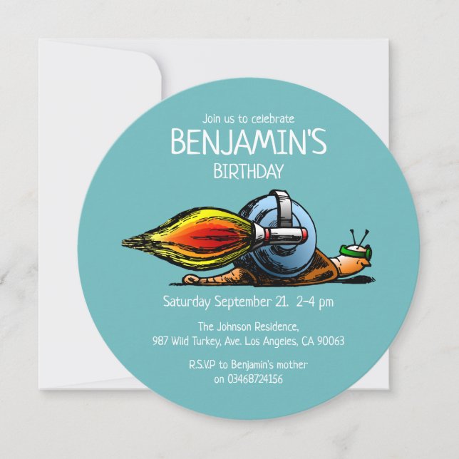 Rocket Snail Birthday Invitation (Front)