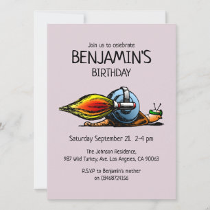 Rocket Snail Birthday Invitation