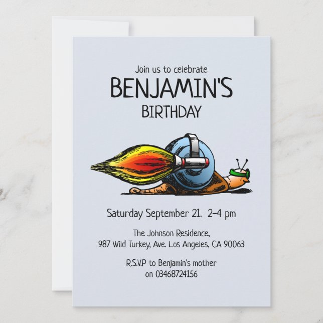 Rocket Snail Birthday Invitation (Front)