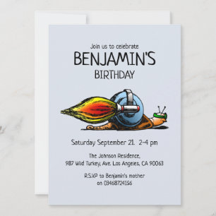 Rocket Snail Birthday Invitation