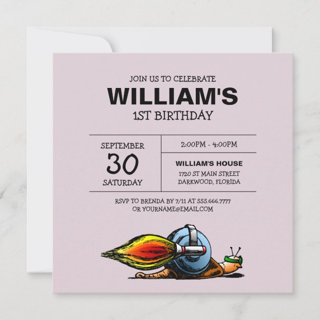 Rocket Snail Birthday Invitation (Front)
