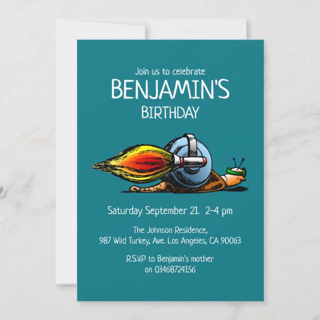Rocket Snail Birthday Invitation (Front)