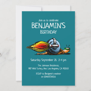 Rocket Snail Birthday Invitation