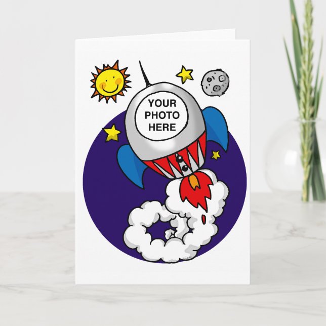 rocket space birthday kid card (Front)