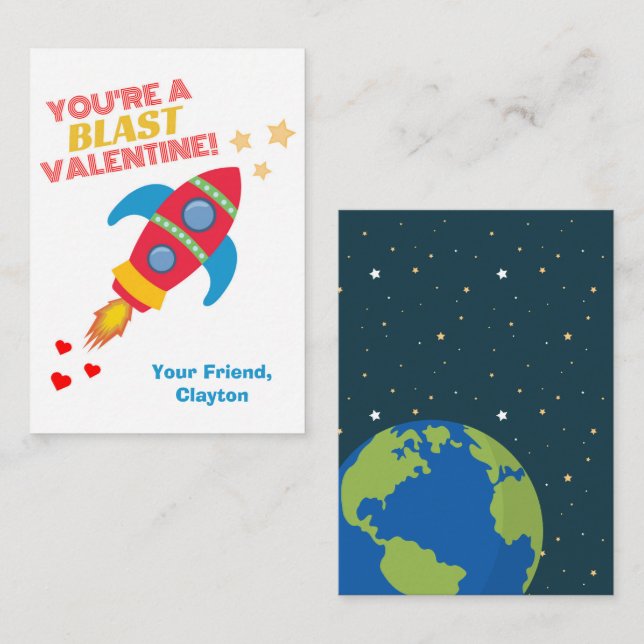 Rocket Space Classroom Valentines Card (Front/Back)