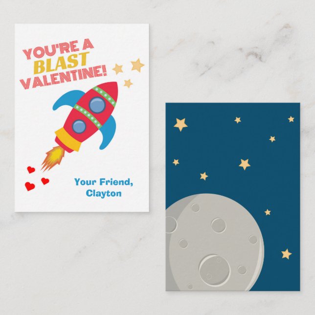 Rocket Space Classroom Valentines Card (Front/Back)