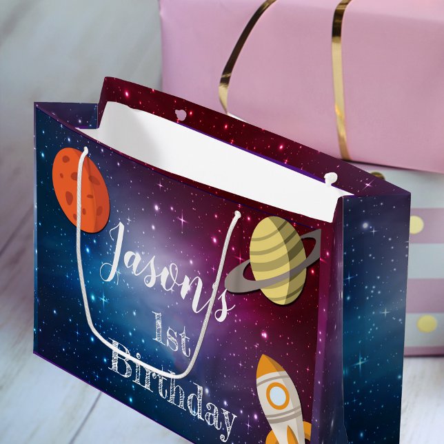 Rocket Space Galaxy 1st Birthday Party  Large Gift Bag (Rocket Space Galaxy 1st Birthday Party Large Gift Bag)