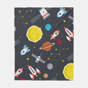 Rocket space globe solar system and planet cosmos fleece blanket