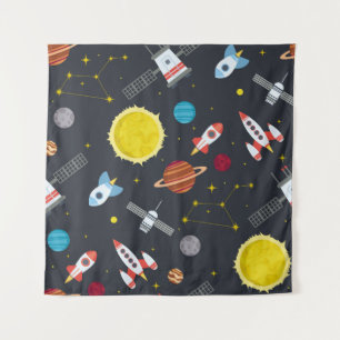 Rocket space globe solar system and planet cosmos  tapestry