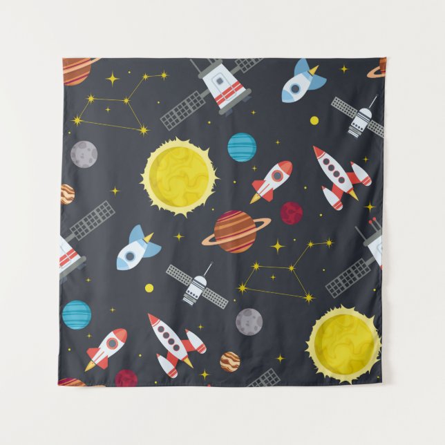 Rocket space globe solar system and planet cosmos  tapestry (Front)