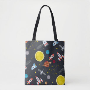 Rocket space globe solar system and planet cosmos tote bag